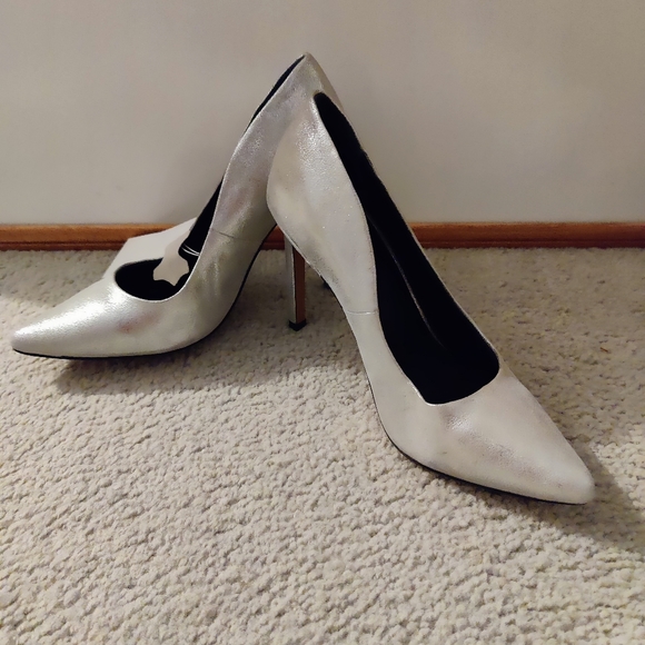 H&M Silver Metallic Leather Heels - Picture 1 of 8